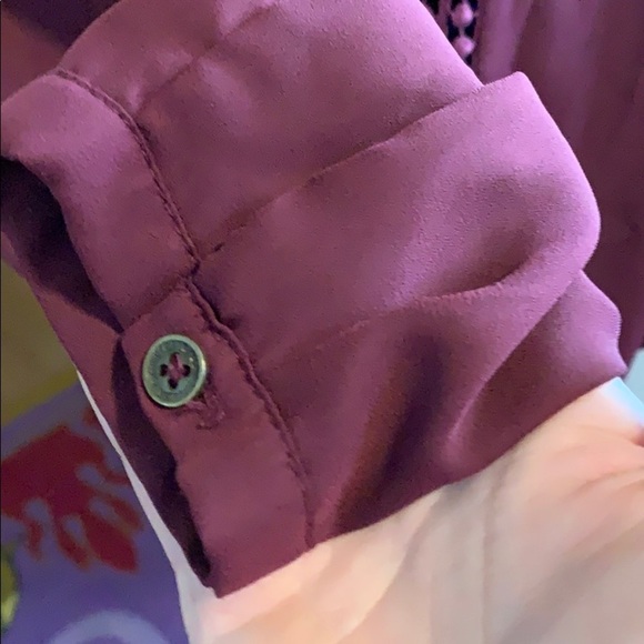 Maroon long-sleeved roll cuff blouse with lace - Picture 3 of 5